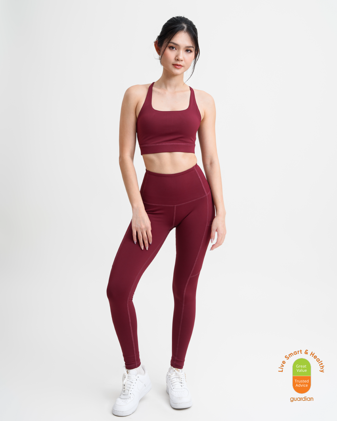 Velocity II Leggings in Burgundy (waist band) (25.5” inseam)