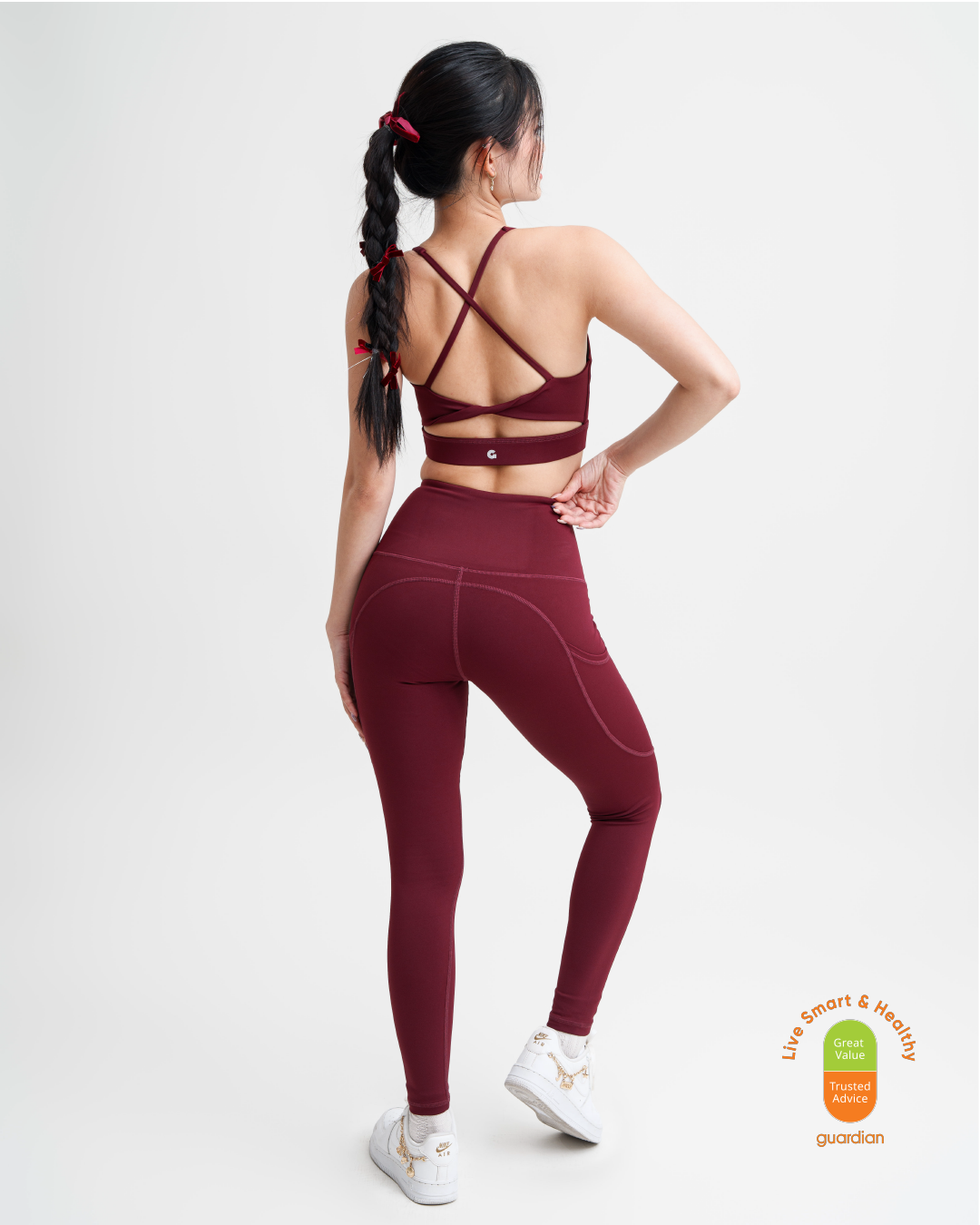 Velocity II Leggings in Burgundy (waist band) (25.5” inseam)