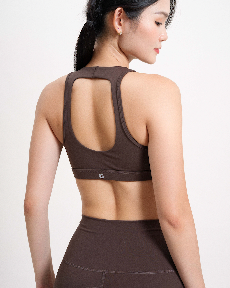 Impact High Neck Bra in Cocoa